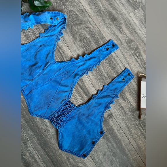 Kawaii unbranded bow detail panda snap button smocked bright blue jean vest M - Picture 8 of 10